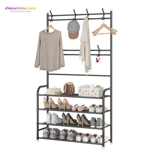 3-in-1 Coat Rack with 4-Tier Shoe Bench & 8 Hooks | Best Shoe Rack in Rwanda for Small Spaces